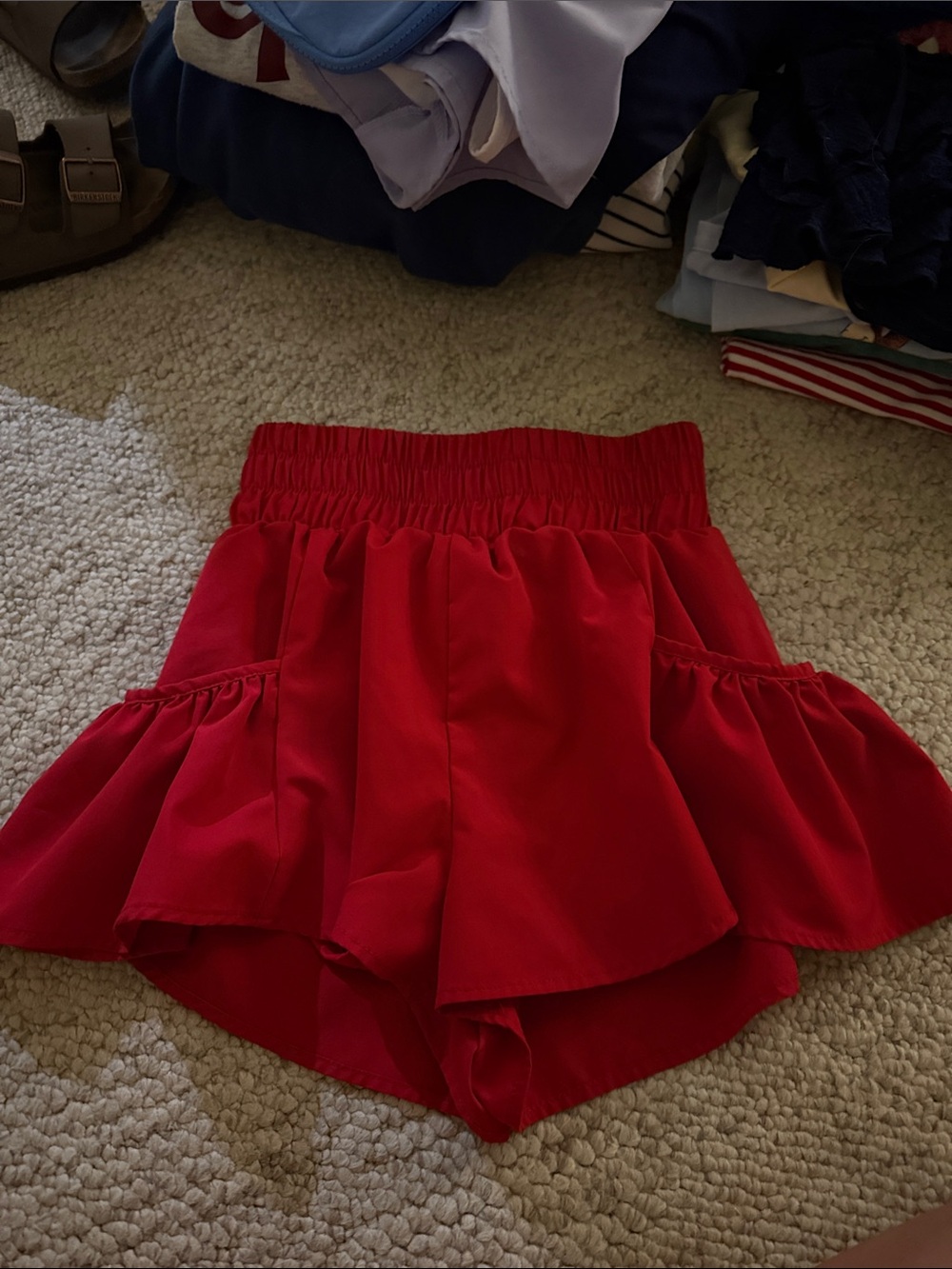 Amazon Women's Red Ruffle Overlay Athletic Shorts